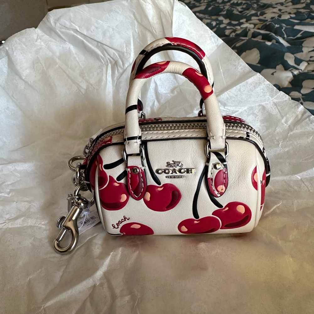 Coach Mini Rowan Bag charm in Cherry Print